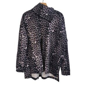 NWT Soft Surroundings‎ Pullover Black Animal Print Sz M Cowl Zip Neck NEW